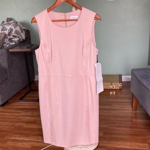 NWT Calvin Klein blush sheath dress with faux suede detail & gold zipper